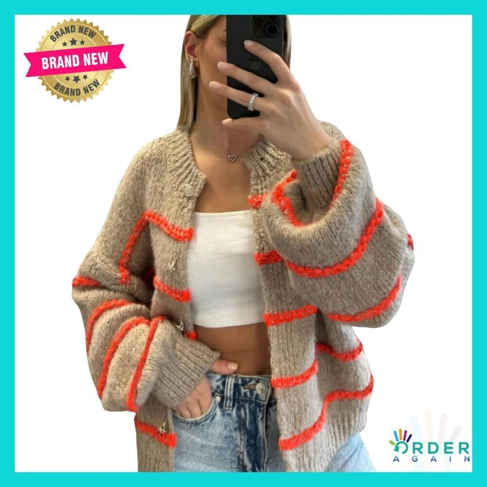 Oversized Striped Cardigan Chic Minimal Classic Button Down Knit Sweater